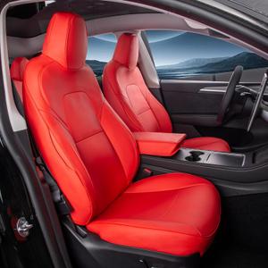 Nappa Leather Car Seat Covers Compatible with Tesla Model Y 2017 2018 2019 2020 2021 2022 2023 2024 Full Set Custom Fit Does Not Affect The Airbag, Reserved Seat Belt Hole-red
