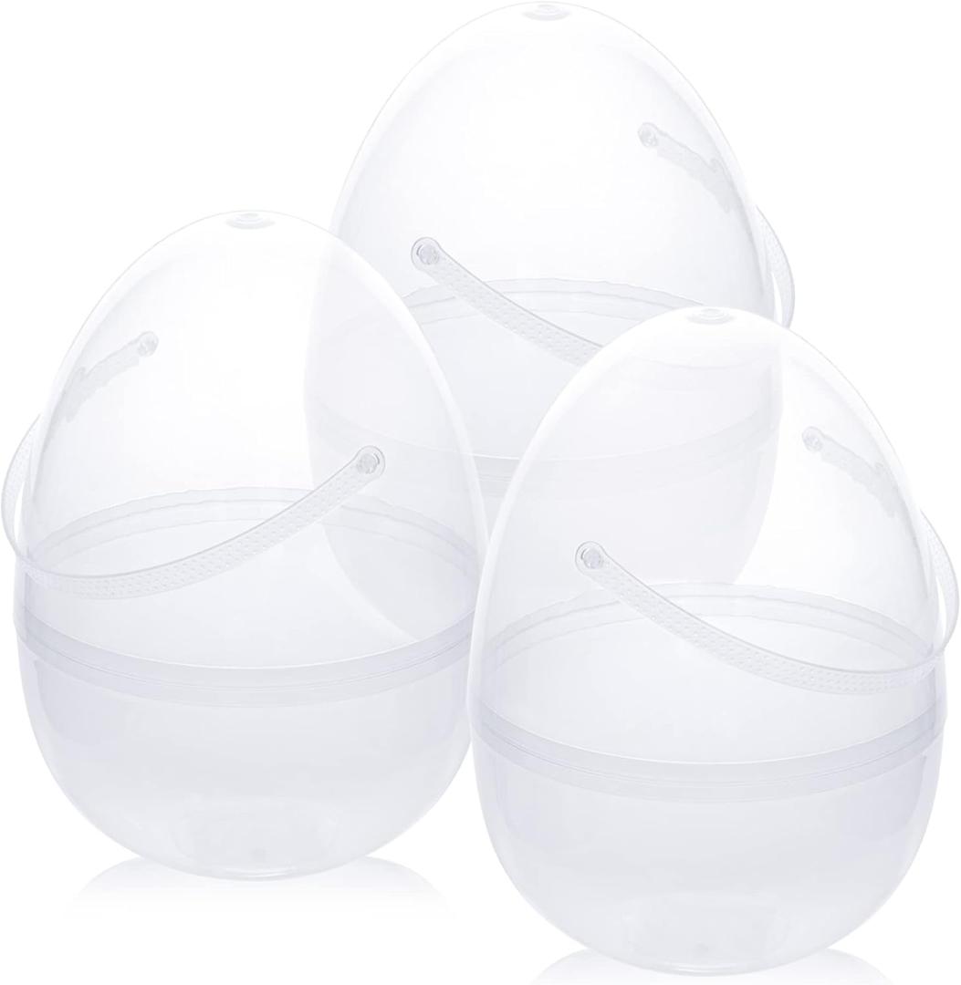 Clear Giant Easter Egg 10-Inch Set of 3 Plastic Fillable Plastic Eggs Extra Large Easter Egg Basket for DIY Easter Egg Hunting Supprise Egg