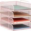 Mind Reader Stackable Paper Tray, Desktop Organizer, File Storage, Office, Metal Mesh, 10.5" L x 13.5" W x 11.25" H, 4 Pcs., Pink