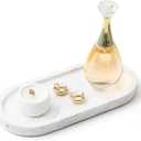 WORHE Natural Marble Vanity Tray Italy Oval Stone Trays for Candles Perfume, Decorative Jewelry Dish for Small Items, Countertop Storage Organizer for Home Bathroom Kitchen Matte Surface White (BH101)