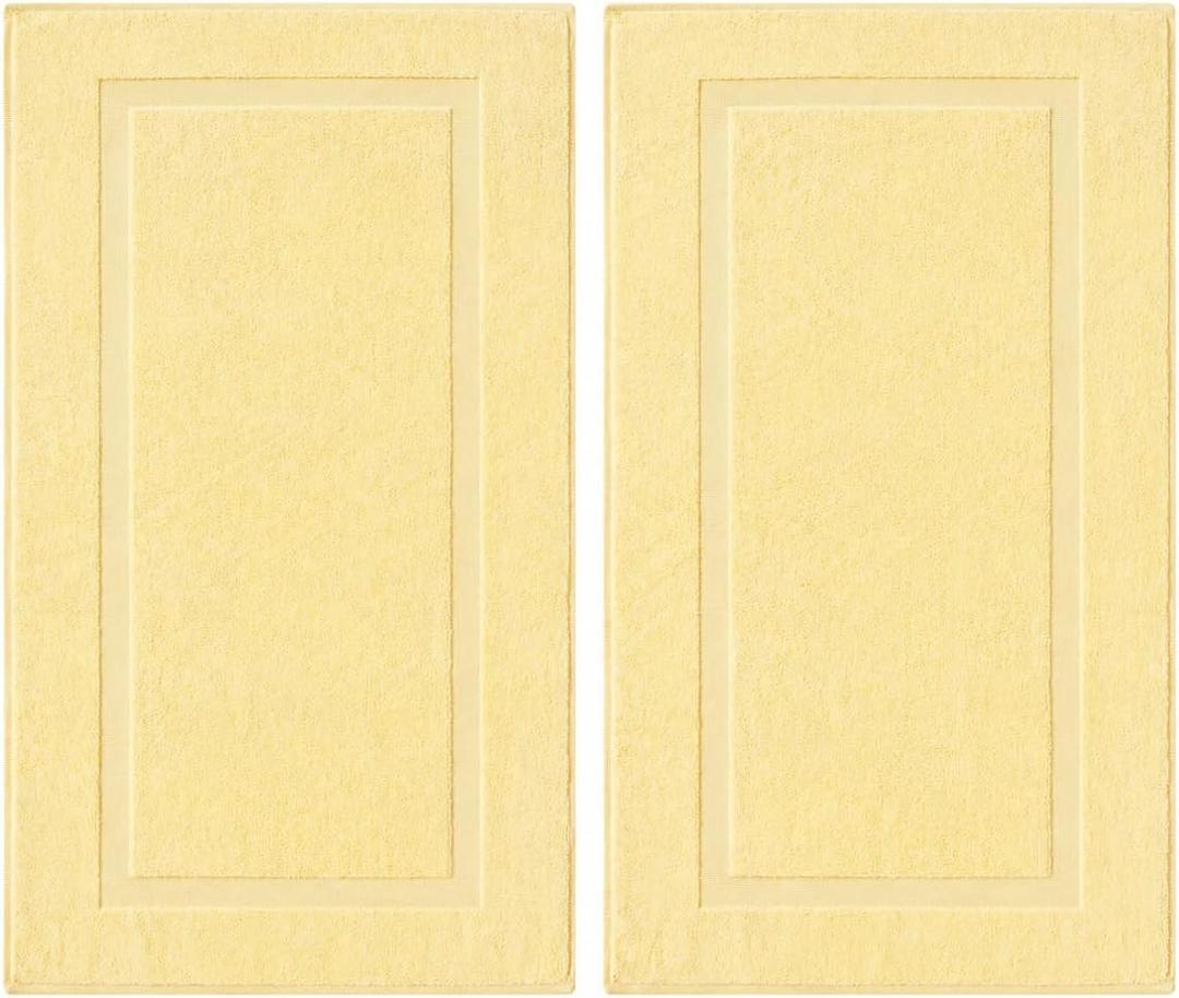 SALBAKOS 100% Turkish Cotton Bath Mat Set 2-Piece - 20x34 inch, Hotel & Spa Collection, Soft, Absorbent, Long Lasting, Durable Bathroom Rugs | Made in Turkey (Yellow, 2 Bath Mats)