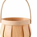 Small Round Natural Woodchip Wooden Decorative Storage Basket with Handle 5.5" Dia x 3.85" H