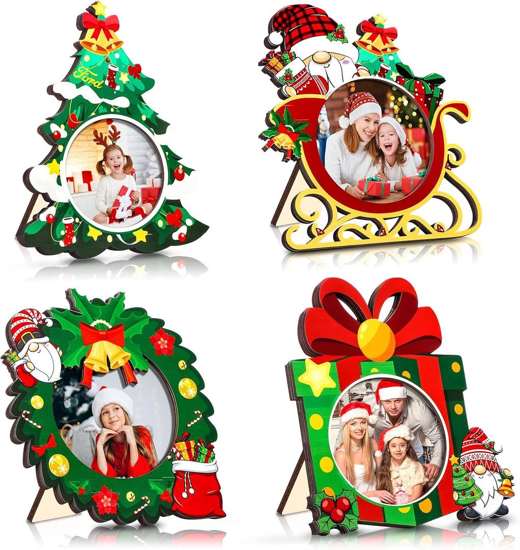 Christmas Picture Frame - Christmas Frames 4x6 with Cute Xmas Patterns for Wall Hanging & Desk Decor, Display Photo Frames with High Definition Acrylic Front Gift Ideas Tabletop Home Decorative, 4 Pack