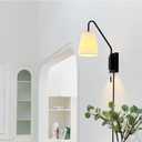 Globe Electric 65000043 1-Light Plug-in or Hardwire Wall Sconce, Matte Black, White Fabric Shade, Swing Arm, 6ft Black Braided Fabric Cord, On/Off Pull Chain, Wall Lights for Living Room, Home Dcor