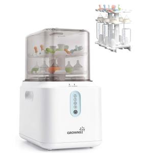 Grownsy 3 Layers Large Capacity Bottle Sterilizer and Dryer, 45% Faster Electric Steam Sterilization, Universal Bottle Sterilizer for Baby Bottles, Breast Pump Parts, Glass & Plastic, Compact Design (White)