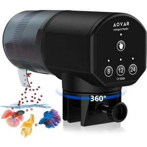 Automatic Fish Feeder Dispenser for Aquarium: 200ml Large Capacity Auto Feeders for Small Tank Turtle Betta Koi - Battery Food Feeding Timer for Flakes Pellet Vacation Weekend Day