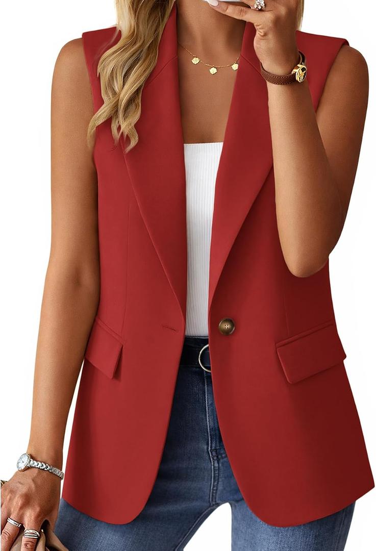 Mina Self Women's Sleeveless Vest Tops Open Front Lightweight Blazer Jacket (XXL)