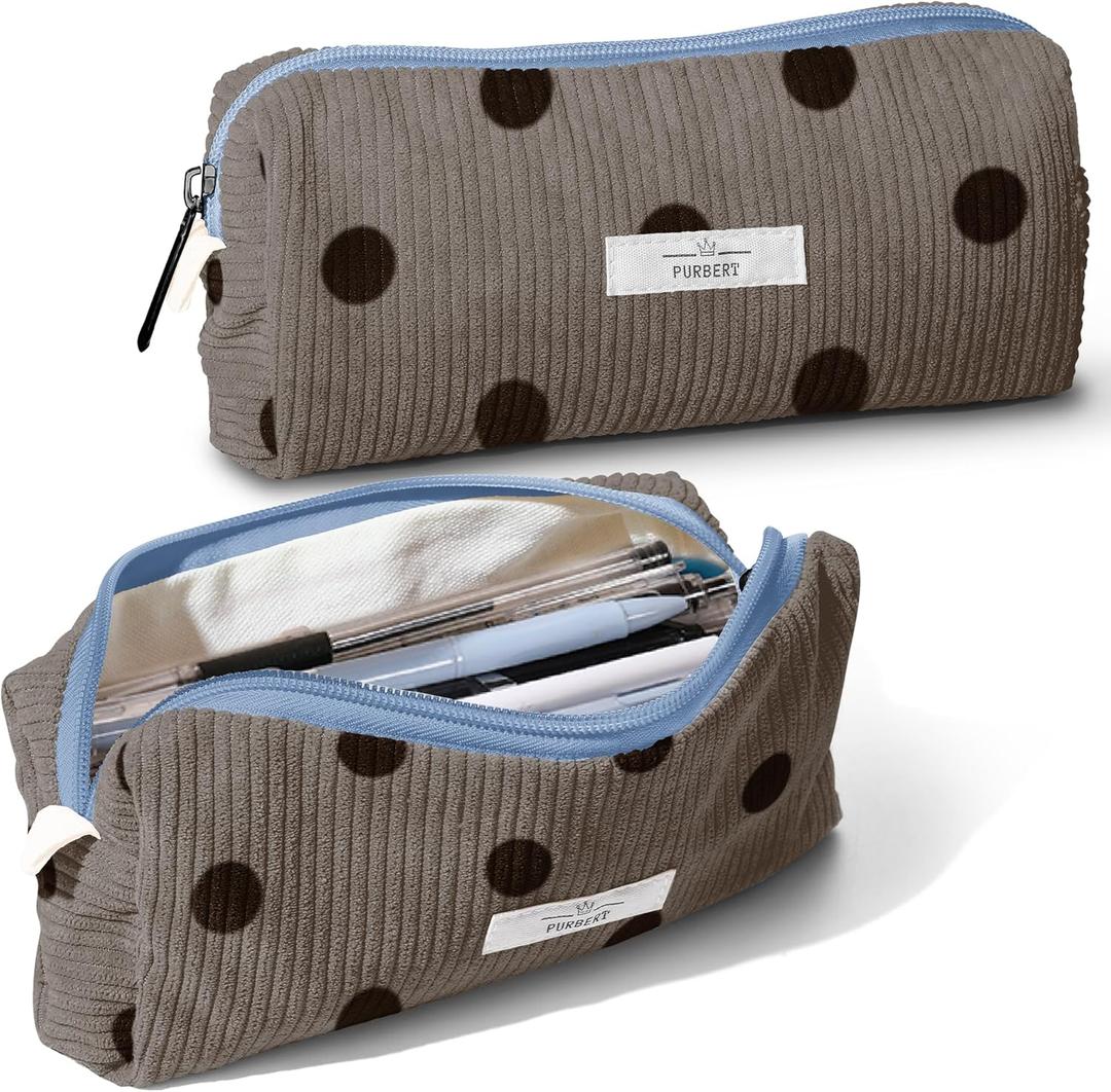 Pencil Bag Pen Case, Soft Corduroy Small Pencil Pouch Organizer with Zipper, Cute Pencil Case Pouch Stationery for Girls and Boys  Dot Grey