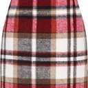 Women Mini Skirt Plaid Wool Skirt Spring High Waist Bodycon Pencil Short Skirts Tartan Skirt (Large, Red 01)