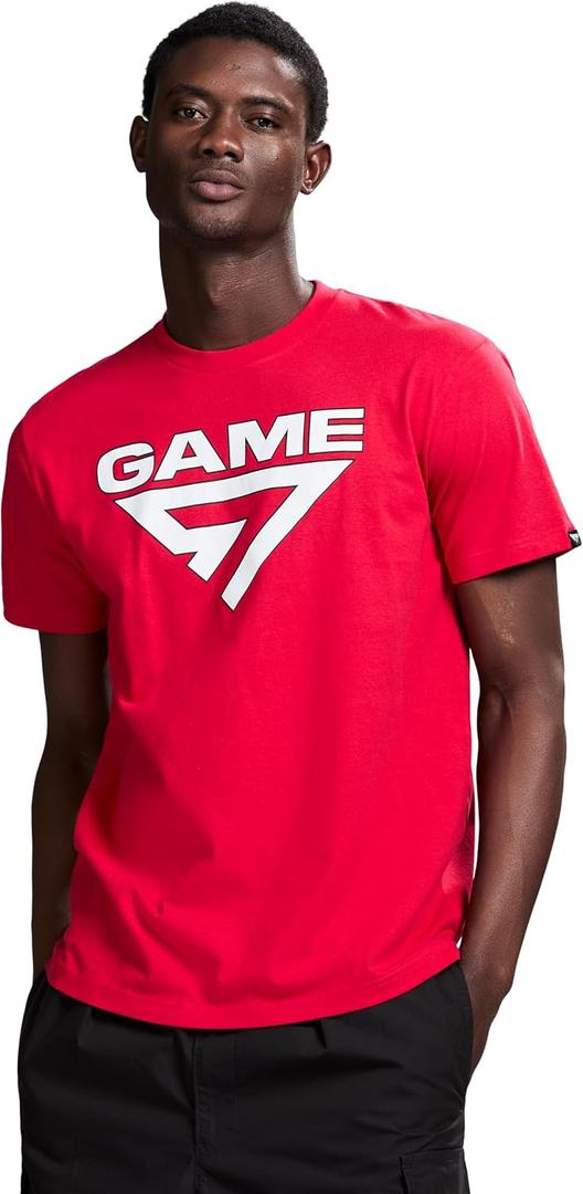 GAME 7 Men's Short Sleeve Lightweight Graphic Logo Crew Neck Cotton T-Shirt (Red, M)