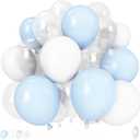 Pastel Blue and White Balloons, 12 Inch 35PCS Light Baby Blue Pearl White with Clear Latex Balloon for Boys Birthday Bachelorette Party Bridal Baby Shower Winter Holiday Party Decorations Supplies