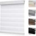 Joydeco No Drill Zebra Blinds for Windows, Cordless Day & Night Dual Sheer Roller Shades, Easy Installation, Free-Stop Lift System, Light Filtering Privacy Blinds for Home(White,34" W x 75" H)