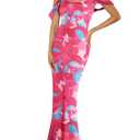 MASCOMODA Spaghetti Strap Long Maxi Dresses for Women 2025 Summer Floral Sexy Bodycon Backless Formal Wedding Guest Dress(Rose Red,Medium)