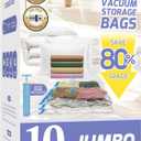 10 Pack Jumbo Vacuum Storage Bags with Hand Pump, 80% Storage Space Saving, Sturdy Leak-Free Space Saver Vacuum Seal Bags for Clothing, Vacuum Compression Bags for Travel Lugggage Blankets Comforters