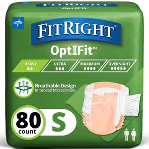 FitRight OptiFit Extra Adult Briefs, Incontinence Diapers with Tabs, Moderate Absorbency, Small, 20 to 32", 20 Count (Pack of 4)