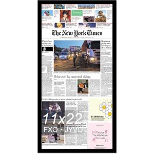 Fxojyvo 11x22 Newspaper Frame, Display 11 x 22 Inch Newspaper Front Page for Wall, Light Weight and High Transparent Picture Frame - 1 Pack/Black