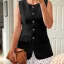 Cicy Bell Womens Blazer Vest Tops Crew Neck Ruffle Flap Pockets Sleeveless Suit Vests Summer Business Casual Outfits