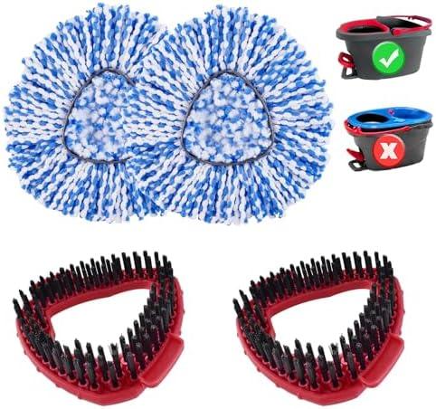 2 Mop Heads Replacements for OCedar, 2 Scrub Brush Compatible with Ocedar EasyWring 1 Tank System,Microfiber Mop Refills for Easy Cleaning and Machine Washable