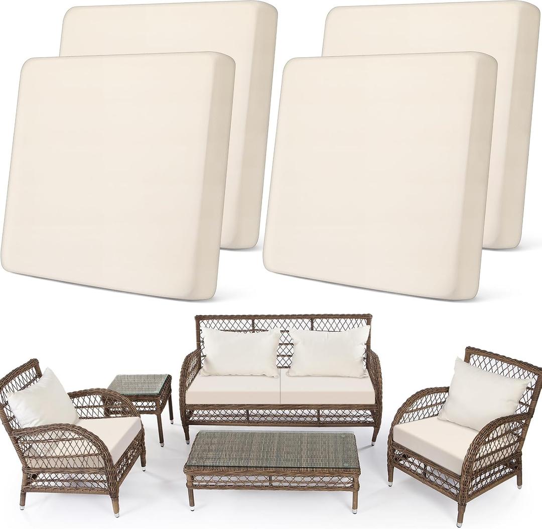 Newwiee Set of 4 Stretch Patio Cushion Covers Sofa Couch Seat Chair Slipcovers Cushion Cover Replacement Furniture Protector for Pets Washable(Beige,Seat Cover,Solid)