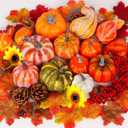 Atonofun Thanksgiving Artificial Pumpkins Fall Decorations for Home, 88 Pcs Decor- 50 Leaves, 20 Acorns, 2 Pinecones, 14 Fake Pumpkins, 2 Sunflowers, Thanksgiving Fall Harvest Home Table Centerpiece