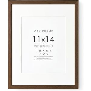11x14 Picture Frame, Solid Oak 11x14 Photo Frame with Mat to 8x10 (Opening Size is 7.6x9.6), 14x11 Wooden Frames for Wall, (Walnut Set of 1)