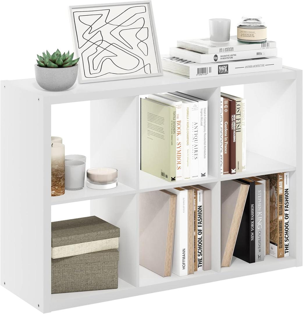 Furinno CUBICLE Book Shelf, 6-Cube Bookshelf, Extra Thick Frame Horizontally & Vertically Reversible Bookcase with Open Back, 14.6" x 44" x 30", for Living Room, Bedroom, Home Office, White