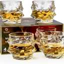 GLASKEY 12 oz Storm Japanese Whiskey Glasses Set of 4, Unique Cognac Glasses, Heavy Thick Bottom Bar Glass for Scotch Bourbon Rum Gin Water Cocktail,Gifts Men Gifts Ideas