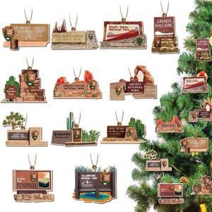 36 Pcs Christmas National Park Ornaments Wood Hanging Christmas Tree Ornaments Park Sign Holiday Ornament for Xmas Tree Shelf Table Decoration