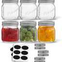 JoyJolt 8 Oz Mason Jars With Lids, Labels and Measures! 6-Pack Regular Mouth Mason Jars, Glass Jar with Lid and Band. Airtight Canning Jars, Overnight Oats Jars, Salad Jars, Sourdough Starter Jar