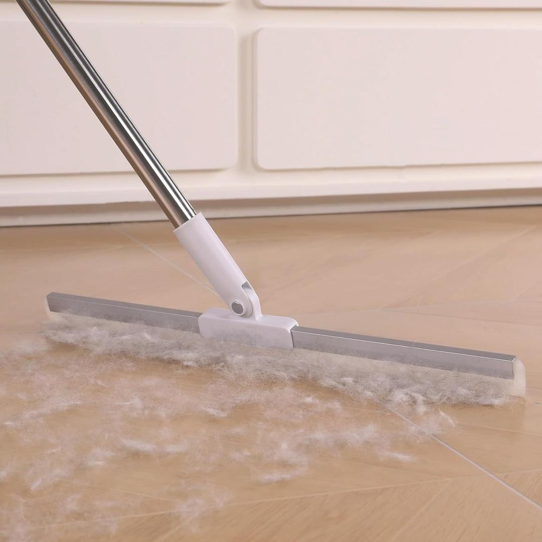 Floor Squeegee with 65" Long Handle, 180 Rotating Silicone Head, Pet Hair & Water Remover, Squeegee Broom for Shower, Tile, Garage, Concrete & Pool Cleaning