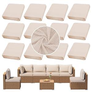 12PCS Patio Cushion Covers,Patio Furniture Couch Seat Slipcovers，Washable Furniture Protector, Replacement for Sofa Sectional Chair