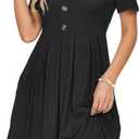 AUSELILY Women's Short Sleeve Summer Dress Pleated Button Down Knee Length Dresses with Pockets 2026 New (XXL)