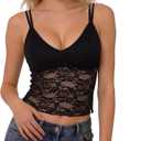Women's Lace Camisole Tops Y2k Spaghetti Strap Floral Sheer Crop Tops Sexy See Through Slim Fit Going Out Tops Shirt (XXL)