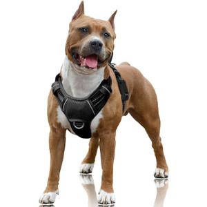 BARKBAY No Pull Dog Harness Large Reflective Dog Harness with Front Clip and Easy Control Handle for Walking Training Running with ID tag Pocket (Black,L)