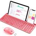 seenda Bluetooth Keyboard and Mouse for iPad, CTU-301 Multi-Device Bluetooth + 2.4G Wireless Keyboard Mouse with Tablet Holder for MacBook/Windows Computer, iOS/Andriod Tablet Phone, Coral Pink