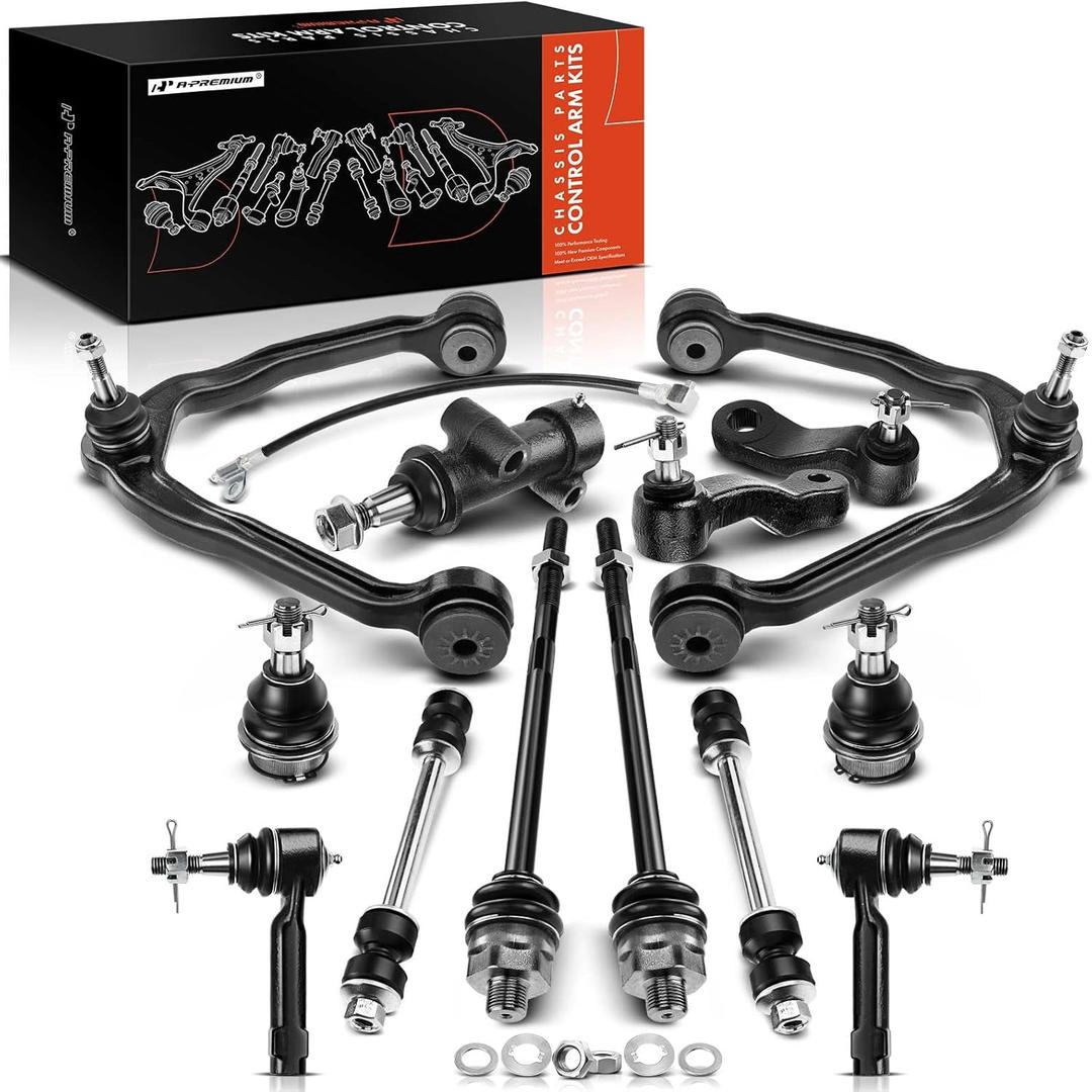 A-Premium 13Pc AWD 4WD Front Suspension Kit, For Chevy GMC Silverado 1500 Sierra 1500 Suburban Avalanche Tahoe Yukon XL Escalade EXT ESV, Upper Control Arm Lower Ball Joint Sway Bar Link Tie Rod End