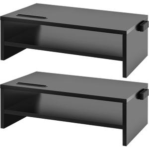 Marbrasse Monitor Stand Riser, 2 Pack 16.5 Inch 2 Tier Computer Monitor Stand, Printer Shelf Stand for Laptop Computer Screen Storagek,Desktop Stand with Phone Holder and Cable Management