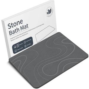 Stone Bath Mat Diatomaceous Earth Shower Mat Non-Slip Super Absorbent Diatomite Stone Bath Mats for Bathroom Floor Quick Drying Natural Easy to Clean(23.6''15.4" Gray) (Line1-grey)
