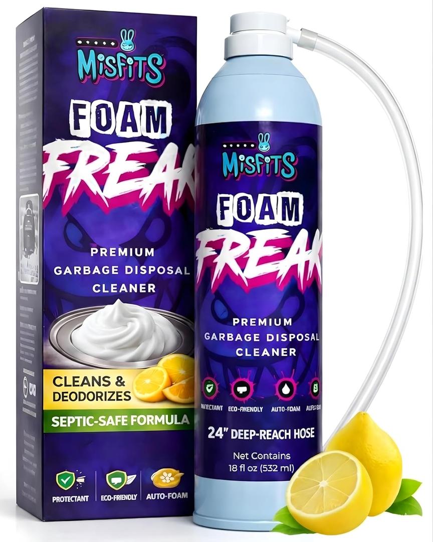 Foam Freak Foaming Garbage Disposal Cleaner & Deodorizer | Probiotic Enzymatic Formula | Lemon Scent | 24-Inch Hose | 1-Year Supply | Foam Drain Cleaner for Kitchen Sink