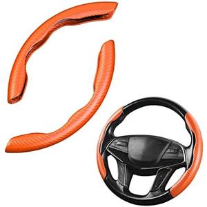 Car Steering Wheel Cover, 2PCS Segmented Steering Wheel Protector, Carbon Fiber Anti-Slip and Durable Car Accessory, Universal Fit for Most Cars (Carbon Fiber Orange)