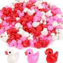100 Pcs Valentines Mini Resin Ducks Valentine's Day Small Little Resin Ducks Bulk to Hide Tiny Miniature Figures for Micro Garden Landscape Decoration Adults Craft Party Favors