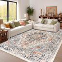 Enkor Area Soft Rugs Washable Non Slip Floor Boho Rugs for Living Room Bedroom, Vintage Style Farmhouse Mat for Kitchen Entryway Orange & Black. Size 5'×7'