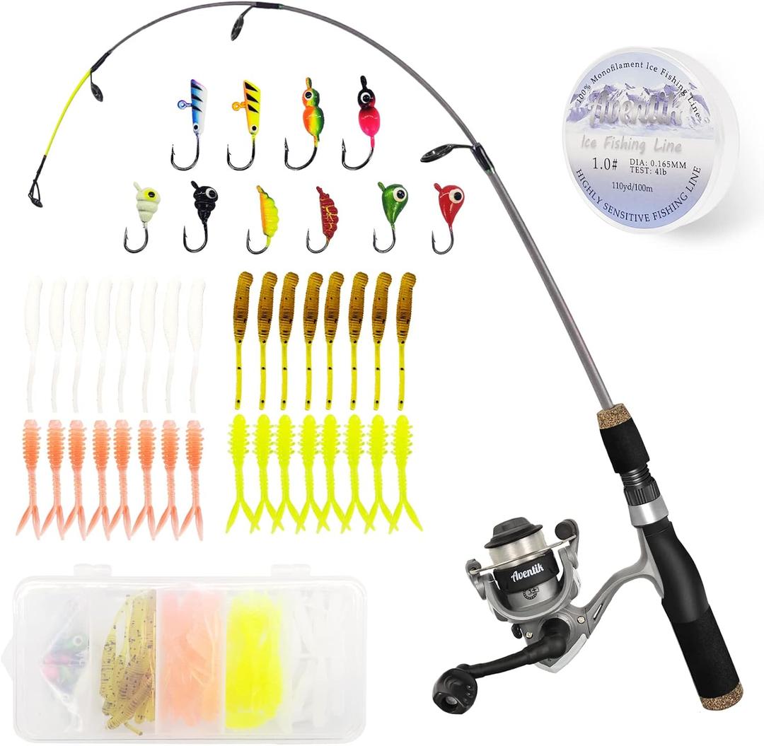 Aventik Ultralight Ice Fishing Rod and Reel Combo 26/28/30/32 inch Medium Light Fast Action Multi-Species Ice Fishing Combos for Walleye Perch Panfish (26'' ice fishing combo)
