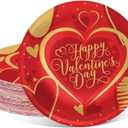 Whaline 40Pcs Valentine's Paper Plates Gold Foil Love Heart Round Disposable Plates 9 Inch Red Decorative Tableware for Valentine's Day Anniversary Birthday Party Supplies