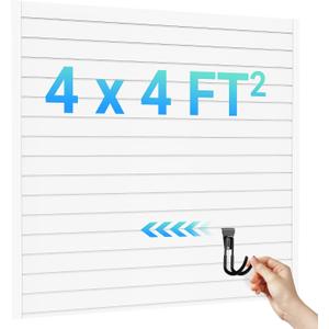 Ezlaino Slatwall Panel 4FT x 4FT, PVC Slat Wall Storage System, Waterproof, Durable& Easy to Install, Compatible with Most Hooks, Ideal for Garage Storage & Home Decoration, White