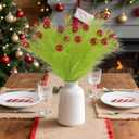 2 x Hananona 30pcs 15" Christmas Picks and Sprays Christmas Tree Filler Green Curly Greenery Stems with Red Ball Xmas Artificial Stems for CraftsTree Decor, Vase Fillers, Home Decorations (30, Green)