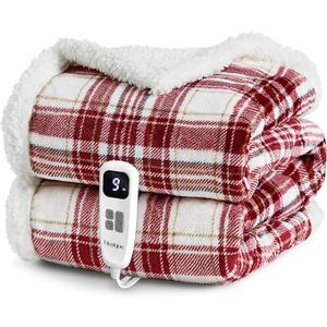 blunique Heated Blanket Electric Throw 50''x60''Ultra Soft Plaid Flannel Fast Heating Electric Blanket with 10 Heat Levels & 10 Hrs Auto Off, ETL Certified, Keep Warm in Couch Bed Office (Red)