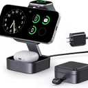 3 in 1 Wireless Charging Station for Apple Devices, Magnetic Foldable Travel Fast Charger Stand Compatible with MagSafe for iPhone Air/17/16/15/14/13/12 Series, Apple Watch & AirPods Pro/4/3/2-Black