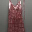 Kaei&Shi Sequin Fringe Romper,Sparkly Glitter Metallic Jumpsuits For Women,Backless Shorts Dress Disco Birthday Dance Outfit, Rose Gold 