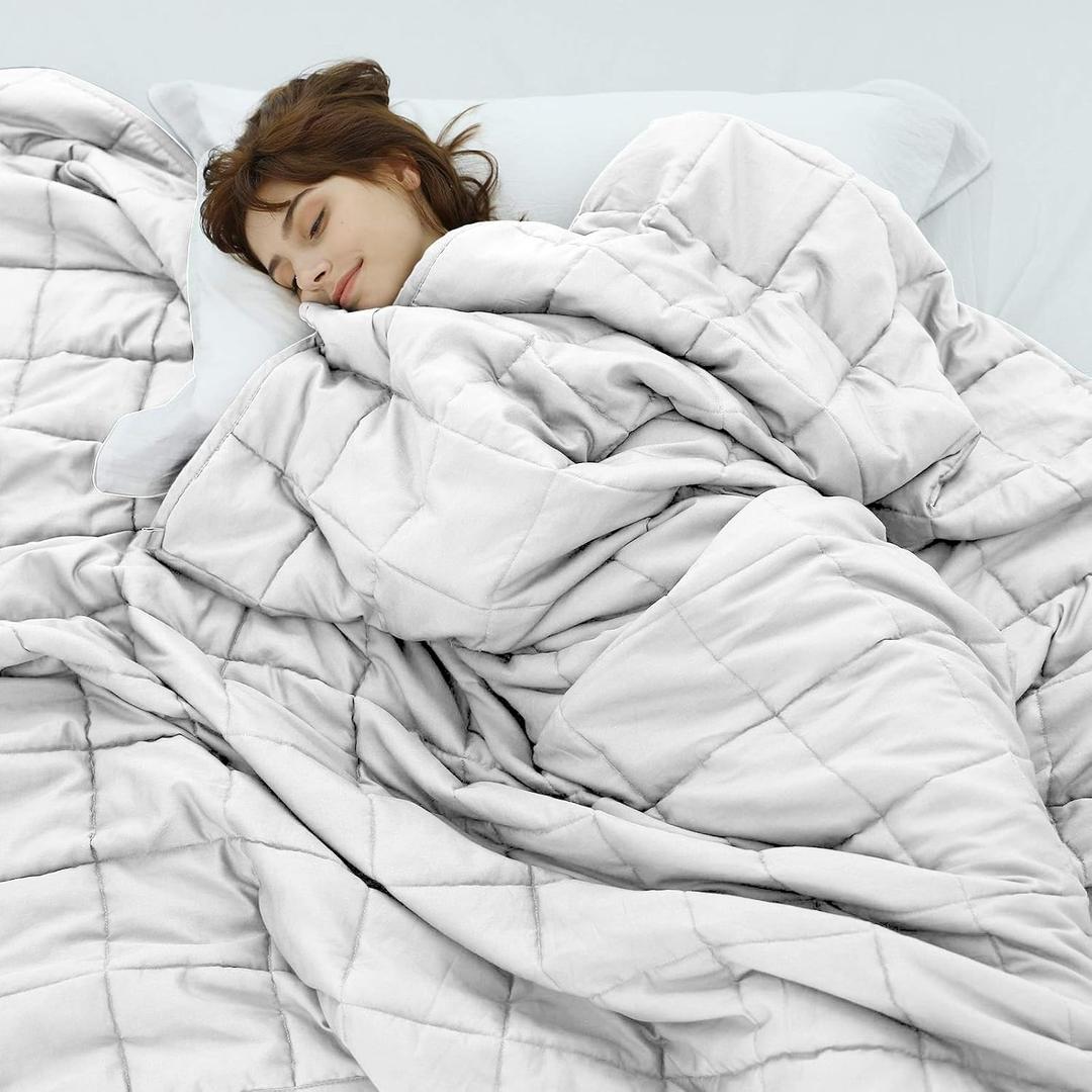 Weighted Idea Weighted Blanket for Adults (White,60"x80",15lbs) Cooling Breathable Heavy Blanket with Premium Glass Beads All-Season Soft Thick Comfort